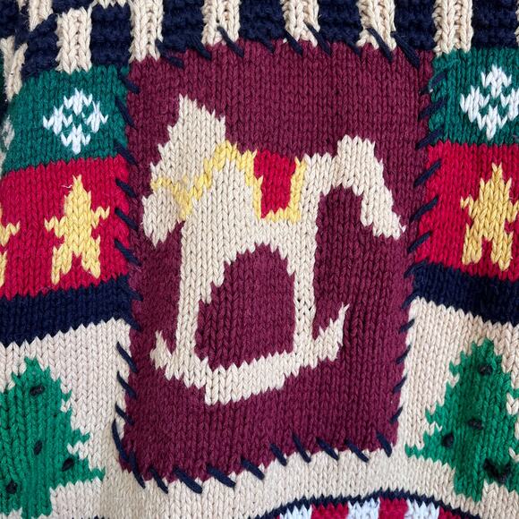 VTG 90s The Eagles Eye Hand Knit Ugly Christmas Sweater Size M Patchwork Holiday - Picture 8 of 13